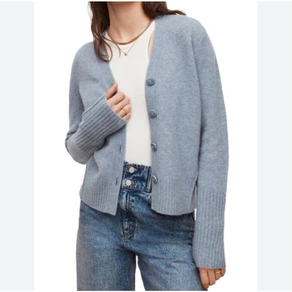 ALLSAINTS Rufa Wool Blend Cardigan In Blue Smoke Size XS - Picture 1 of 13